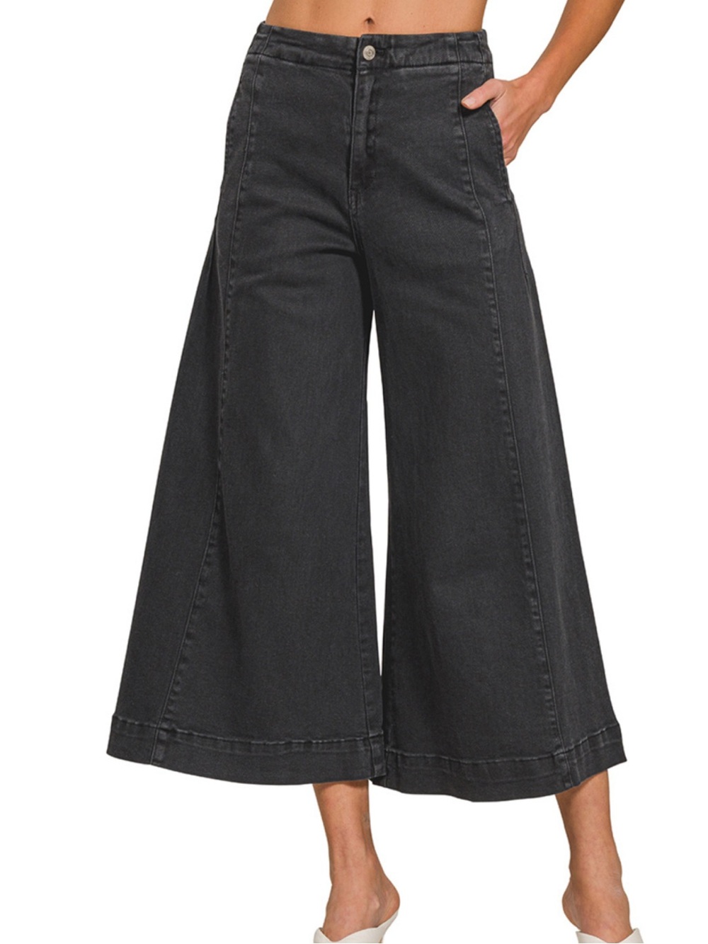 Zenana Wide Leg Crop Jeans- Black